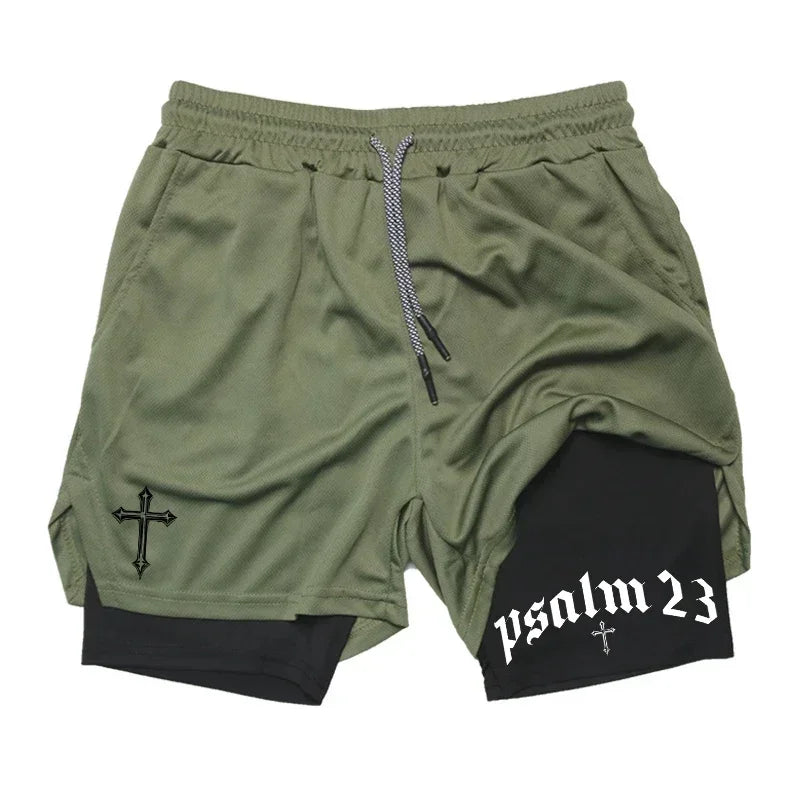 2-in-1 Men's Performance Shorts (Bible Printed - 'Psalm 23')