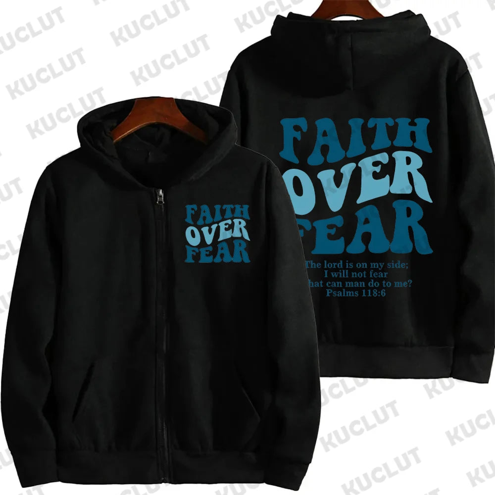 'Faith Over Fear' Zip-Up Hoodie (Christian Apparel)