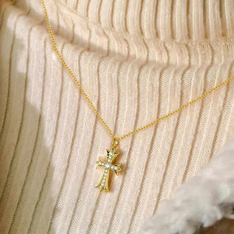Sparking Zirconia Cross Pendant Necklace