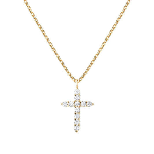 14K Gold Plated Zirconia Cross Necklace