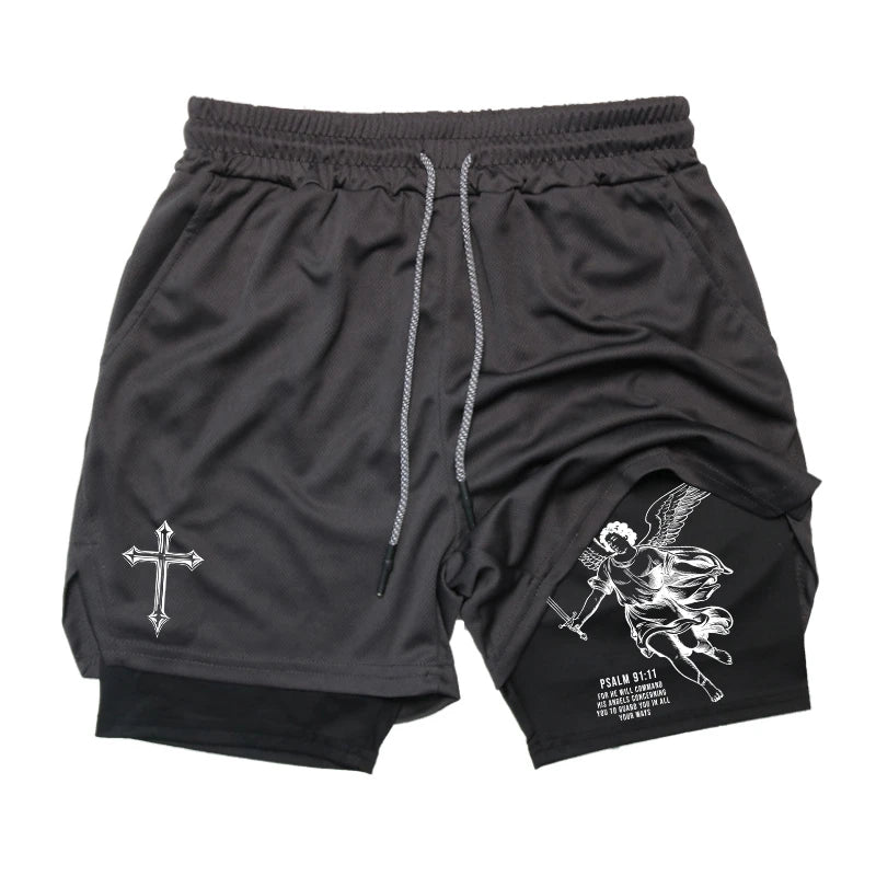 2-in-1 Men's Performance Angel Cross Shorts (Bible Printed)