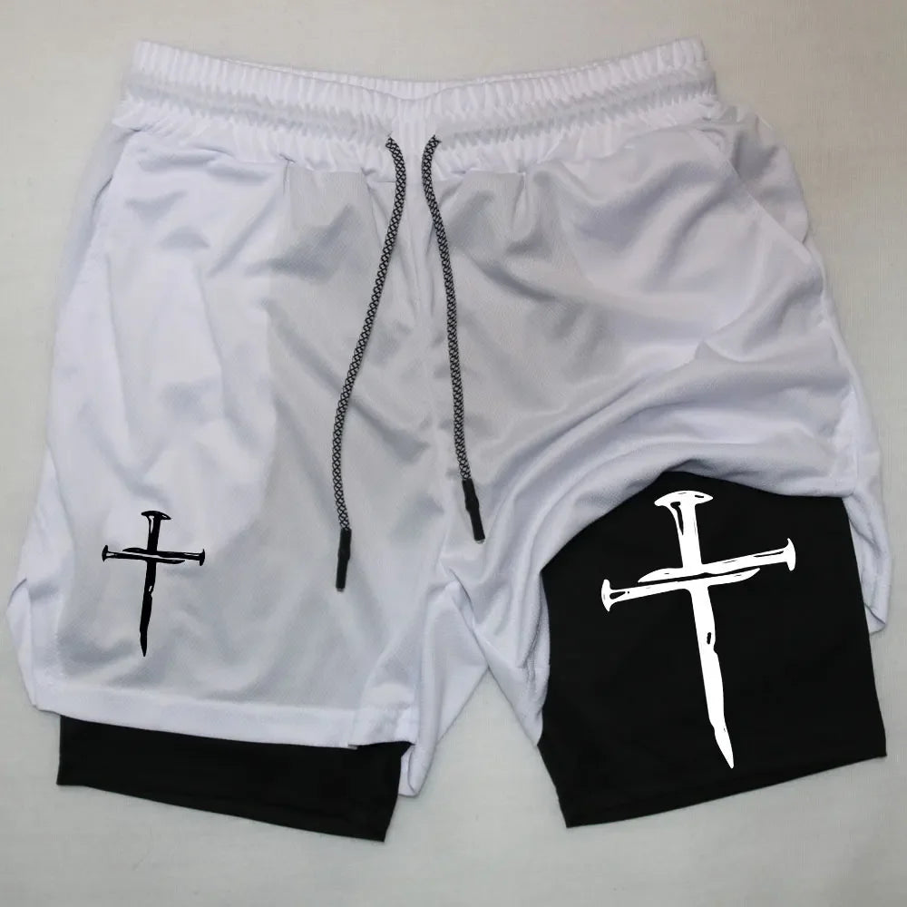 Assorted Y2K Cross Print 2-in-1 Compression Shorts