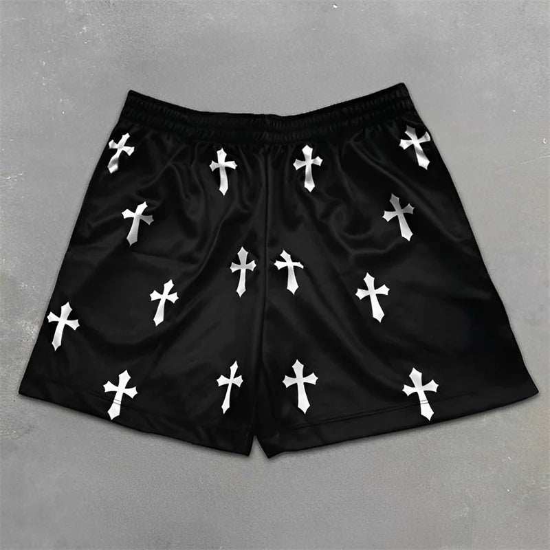 Assorted Graphic Angel & Crosses Workout Shorts