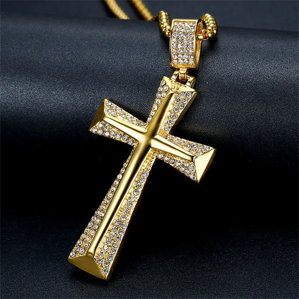 Hip-Hop Iced Out Cross Pendant Necklace