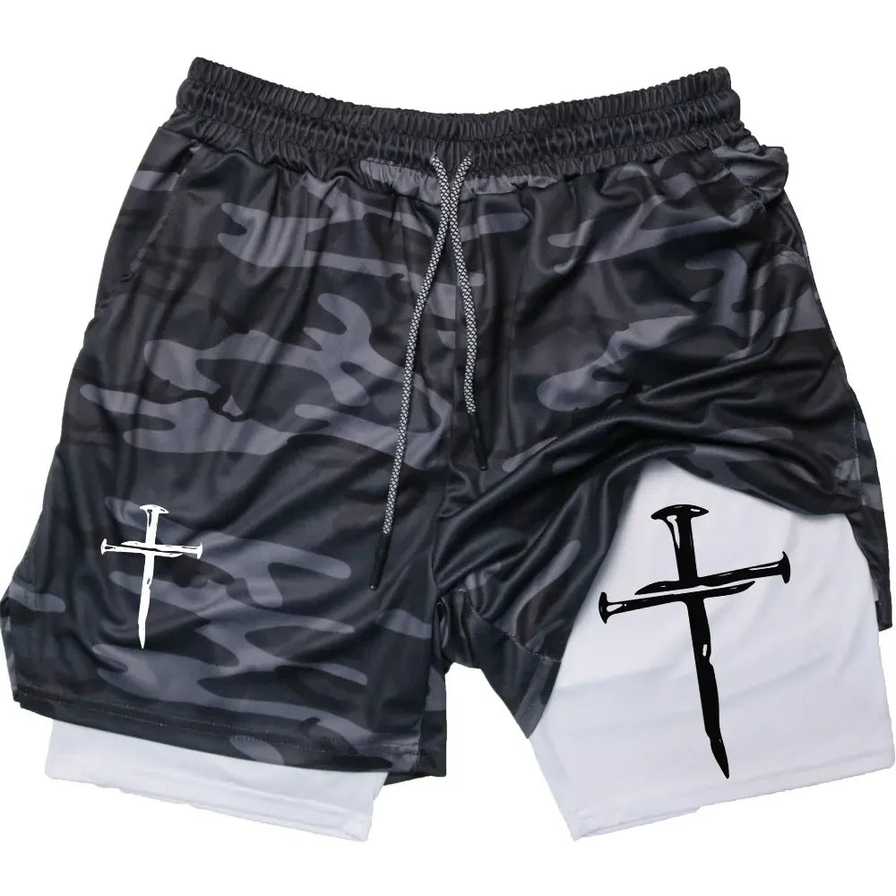 Assorted Y2K Cross Print 2-in-1 Compression Shorts
