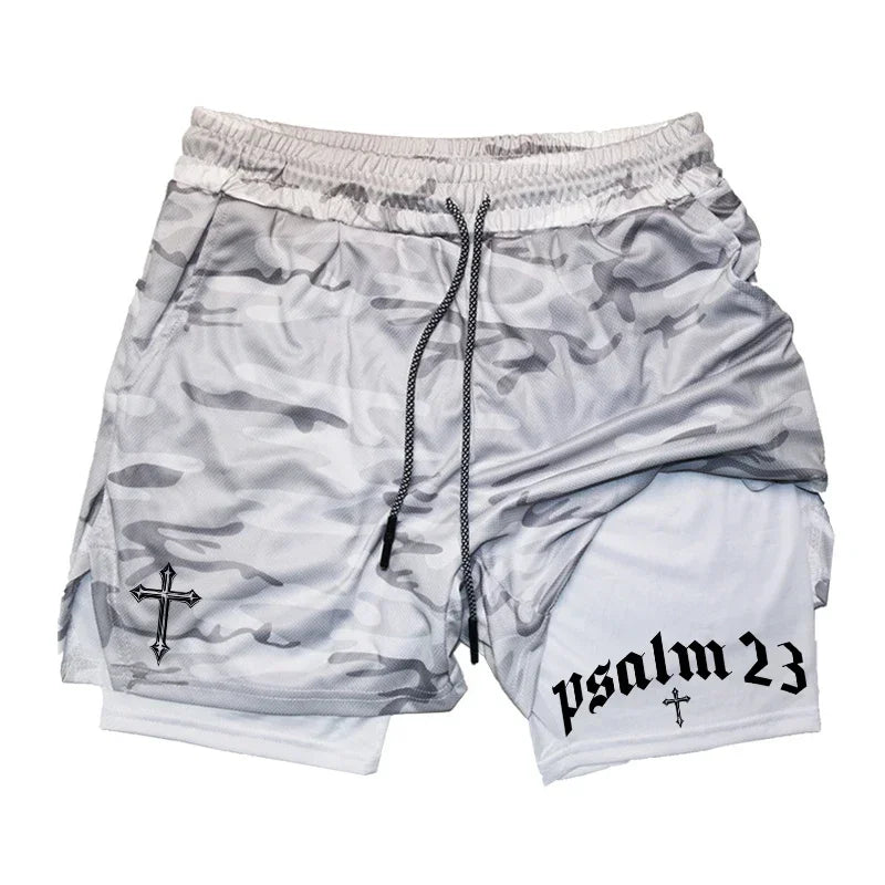 2-in-1 Men's Performance Shorts (Bible Printed - 'Psalm 23')