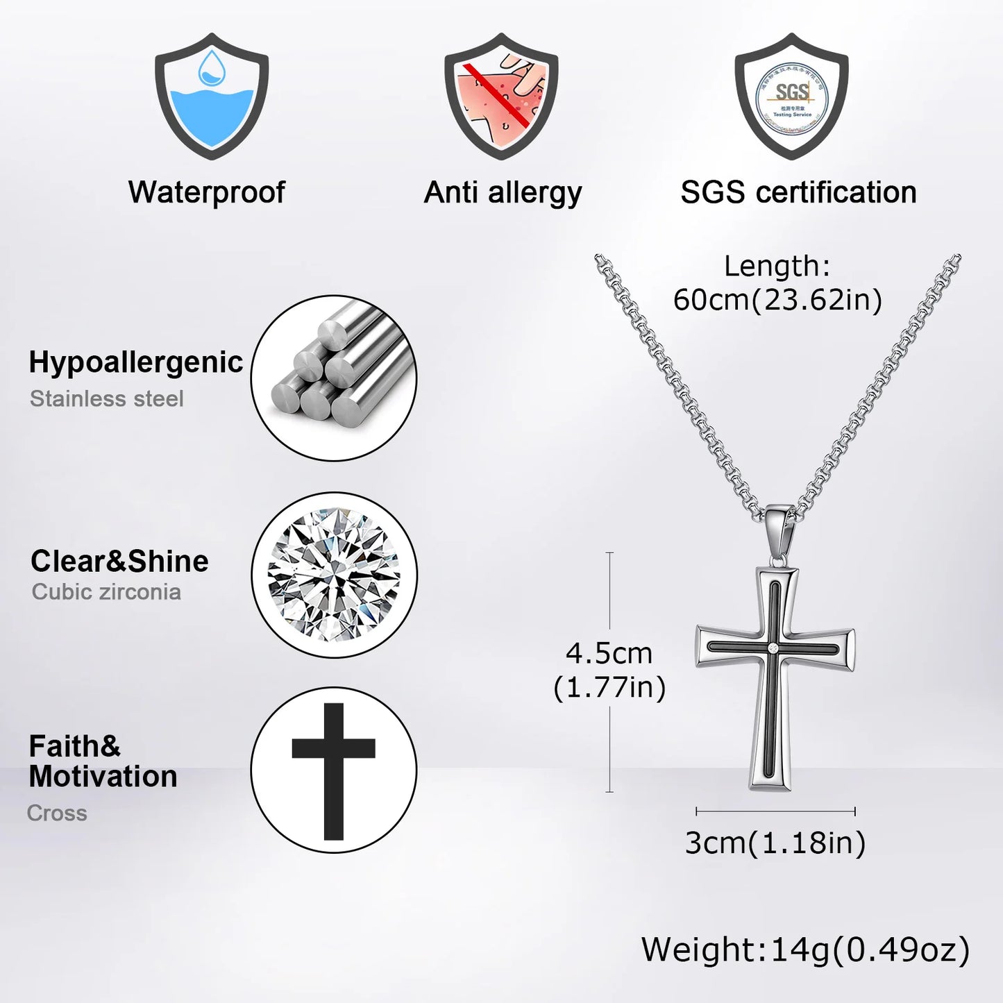 Stainless Steel Punk Cross Pendant Necklace