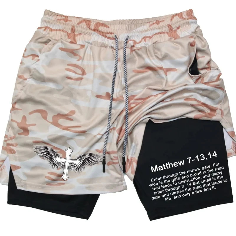 2-in-1 Men's Performance Shorts (Bible Printed)