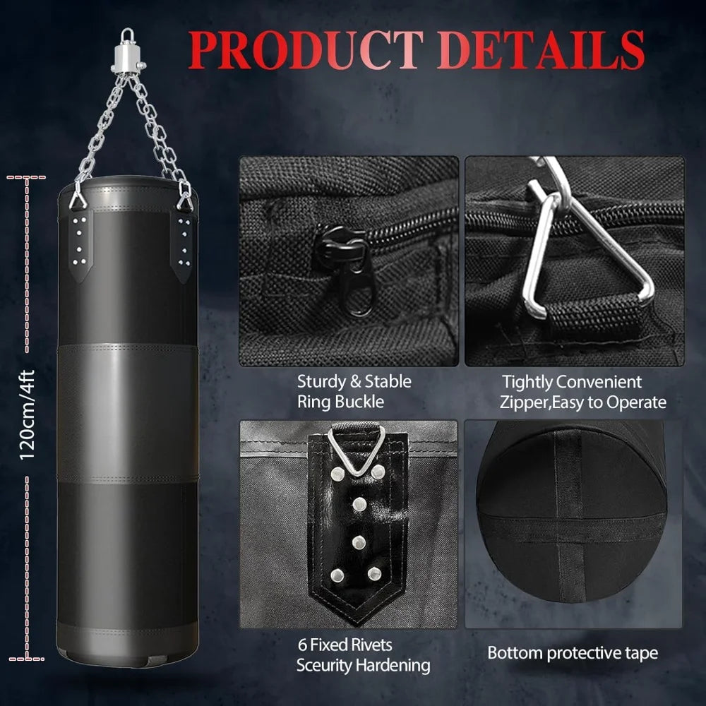 Heavy Boxing Bag Set (w/12OZ Boxing Gloves, Jump Rope, Wraps & Grip Trainer)