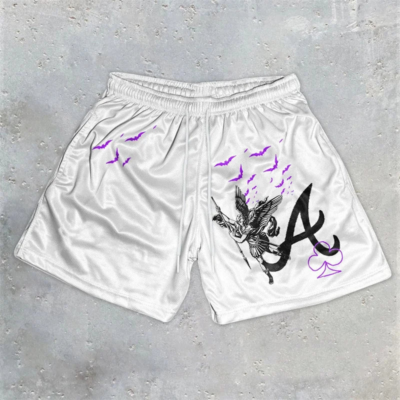 Assorted Graphic Angel & Crosses Workout Shorts