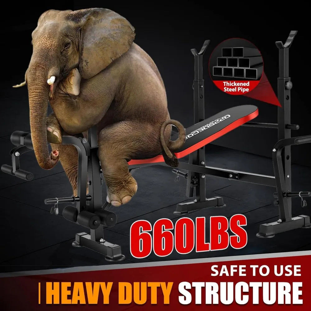 Heavy Duty Weightlifting Bench w/Barbell Rack