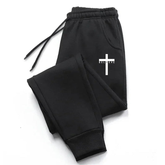 'Believe' Cross-Printed Casual Sweatpants