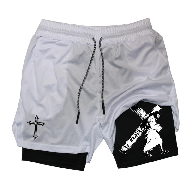 2-in-1 Men's Performance Angel Cross Shorts (Bible Printed)