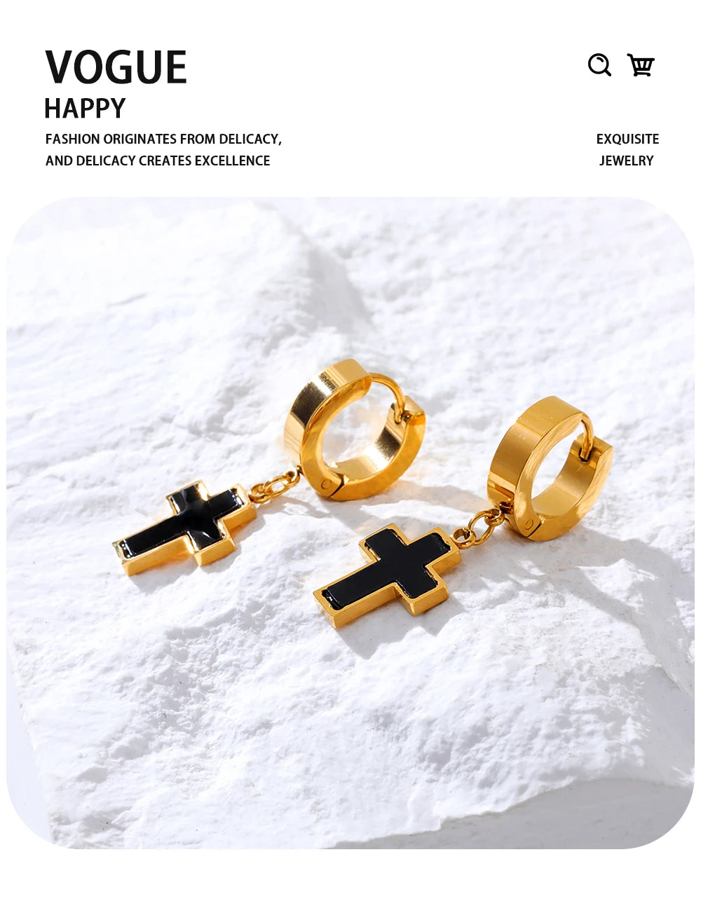 Classic Black Acrylic Drop Cross Earrings