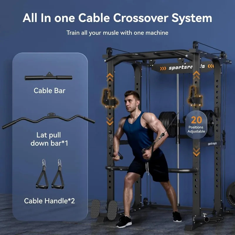 1600lbs Multi-Function Power Rack Cage w/Adjustable Cable (1600 lbs.)