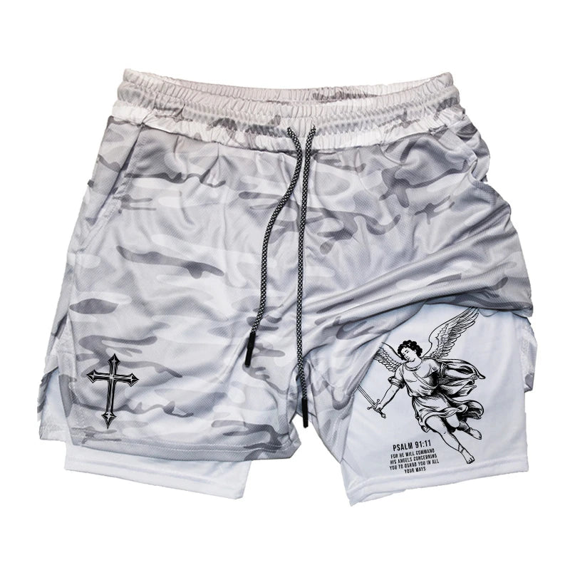 2-in-1 Men's Performance Angel Cross Shorts (Bible Printed)