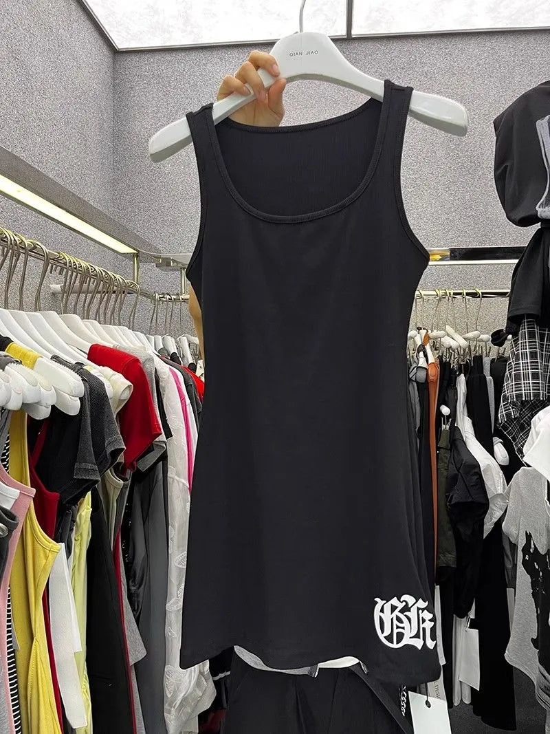 American Cross-Print Tank Top Dress
