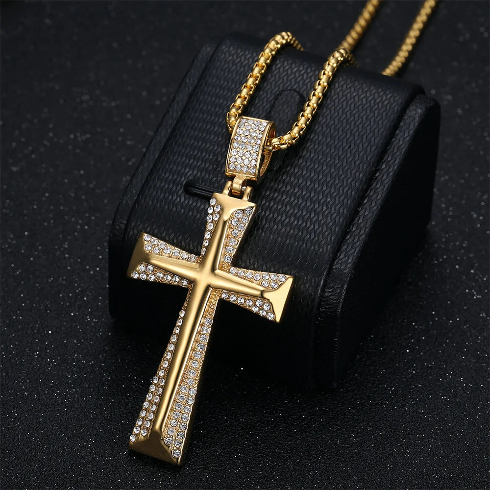 Hip-Hop Iced Out Cross Pendant Necklace