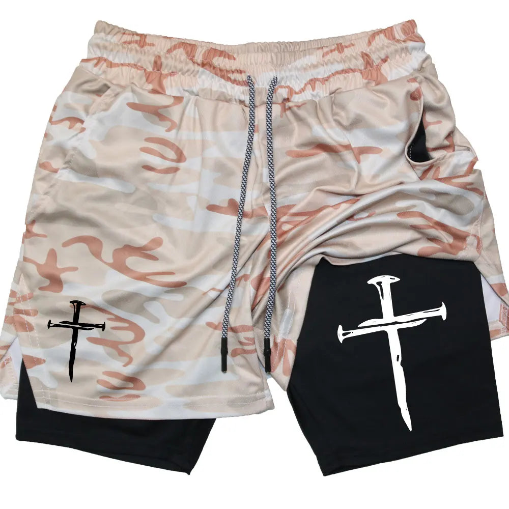 Assorted Y2K Cross Print 2-in-1 Compression Shorts