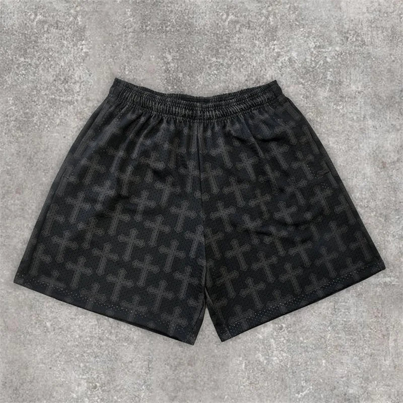 Assorted Graphic Angel & Crosses Workout Shorts