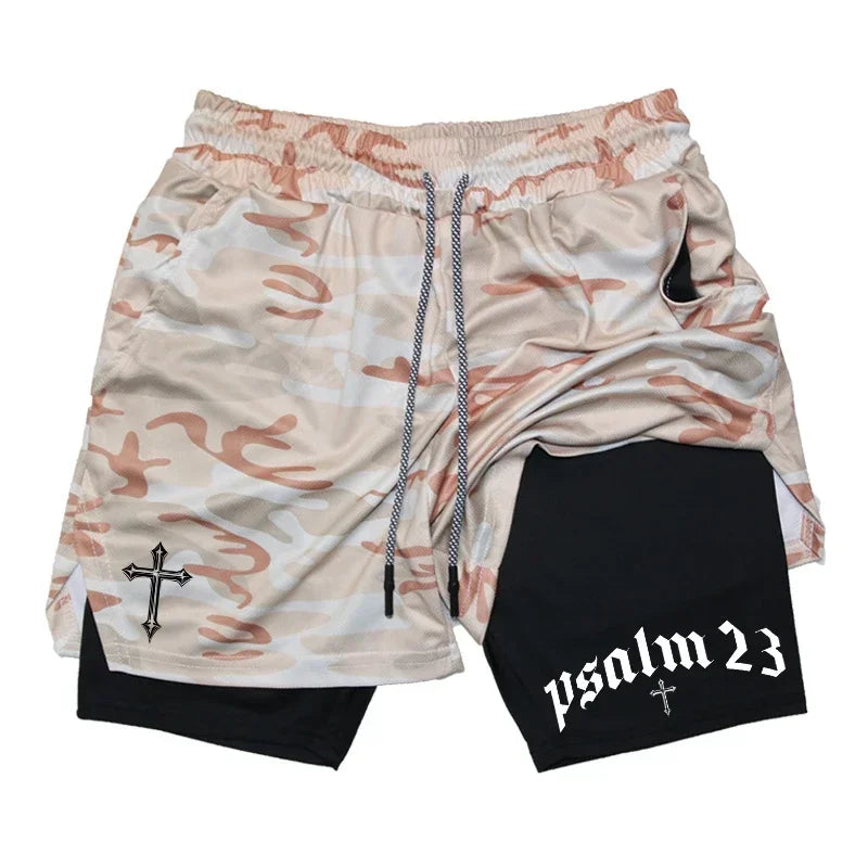 2-in-1 Men's Performance Shorts (Bible Printed - 'Psalm 23')