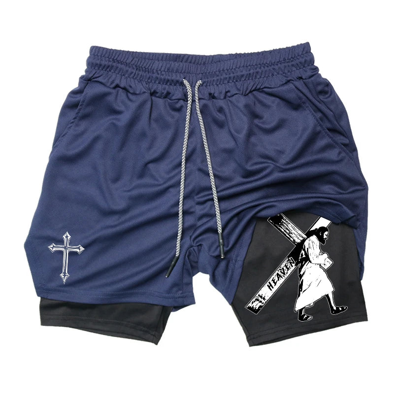 2-in-1 Men's Performance Angel Cross Shorts (Bible Printed)