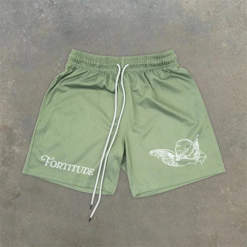 Assorted Graphic Angel & Crosses Workout Shorts