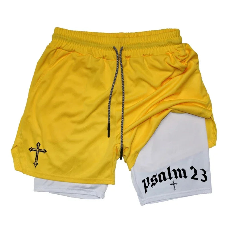 2-in-1 Men's Performance Shorts (Bible Printed - 'Psalm 23')