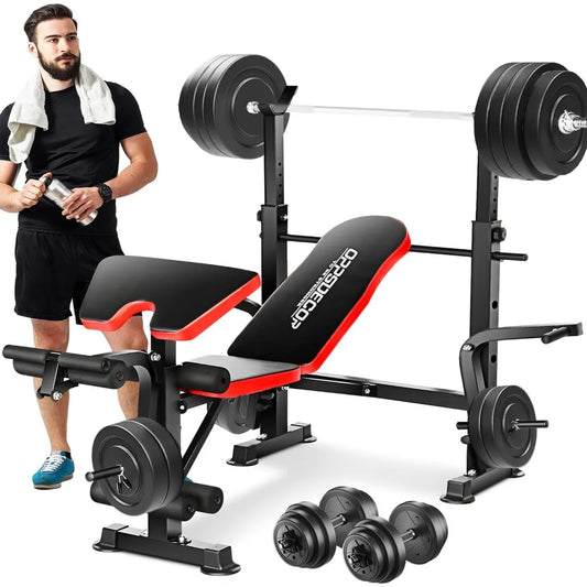 Heavy Duty Weightlifting Bench w/Barbell Rack