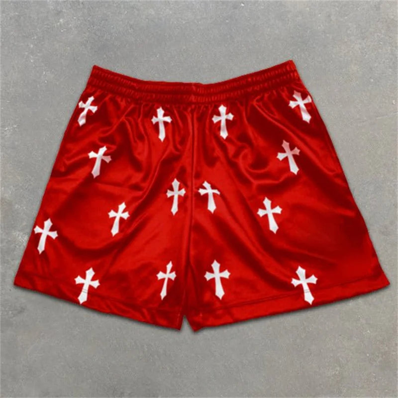 Assorted Graphic Angel & Crosses Workout Shorts