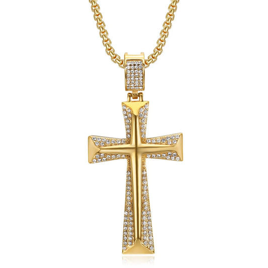 Hip-Hop Iced Out Cross Pendant Necklace