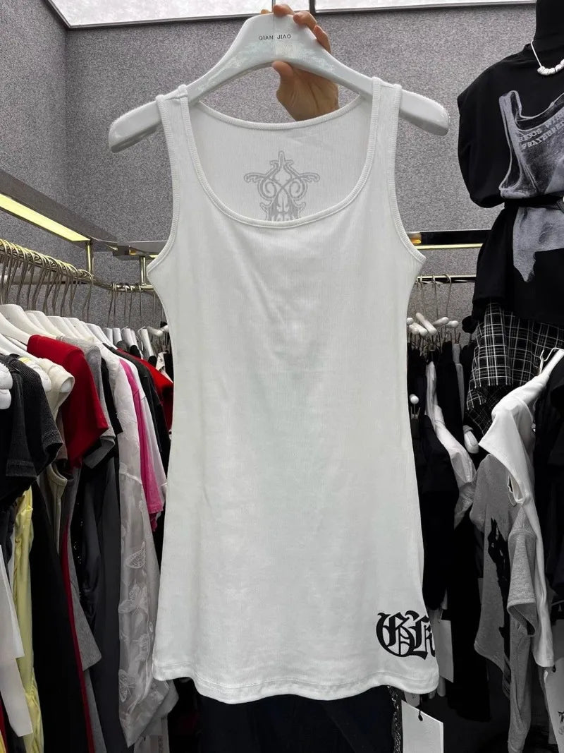 American Cross-Print Tank Top Dress