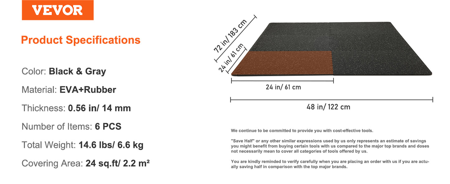Rubber Top Interlocking Exercise Mats (Waterproof)